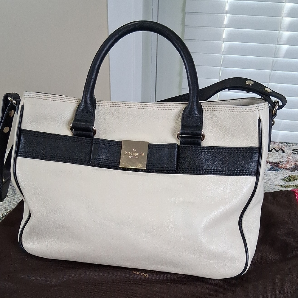 Kate Spad Cream and Black Satchel with Structured Design